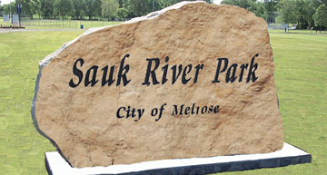 Boulder etched with Sauk River Park, City of Melrose, MN - View Boulders