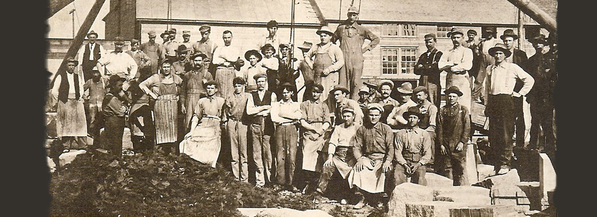 Third slide - Old newspaper photo of the Granite Cutters of Melrose, MN dating back to our early days.